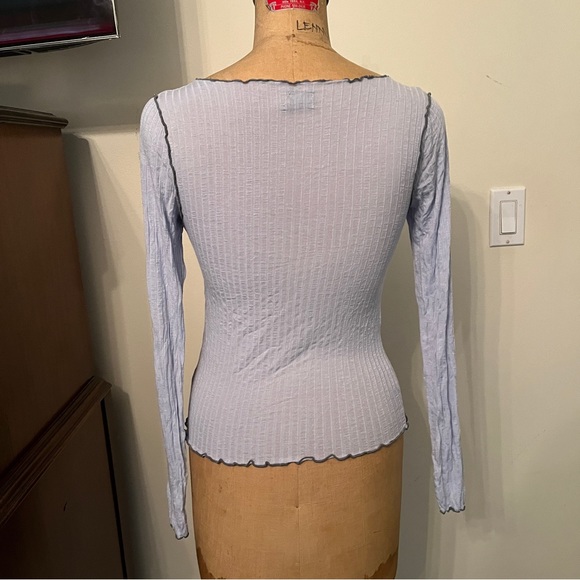 Out From Under Jesse Light Blue Lettuce-Edge Long Sleeve T-Shirt Top - Picture 7 of 7